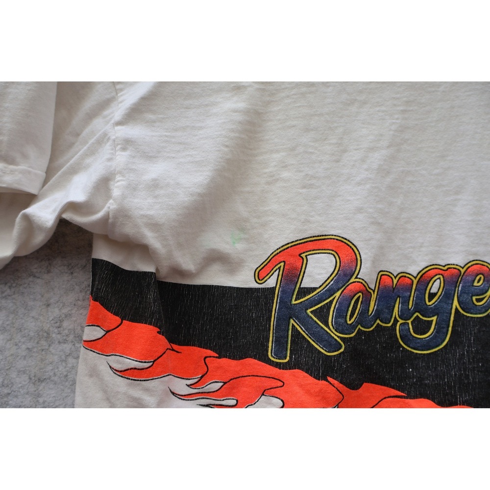 Vintage Tultex Ranger Boats T Shirt Mens Medium White Graphic Flame Cut Hem 90s